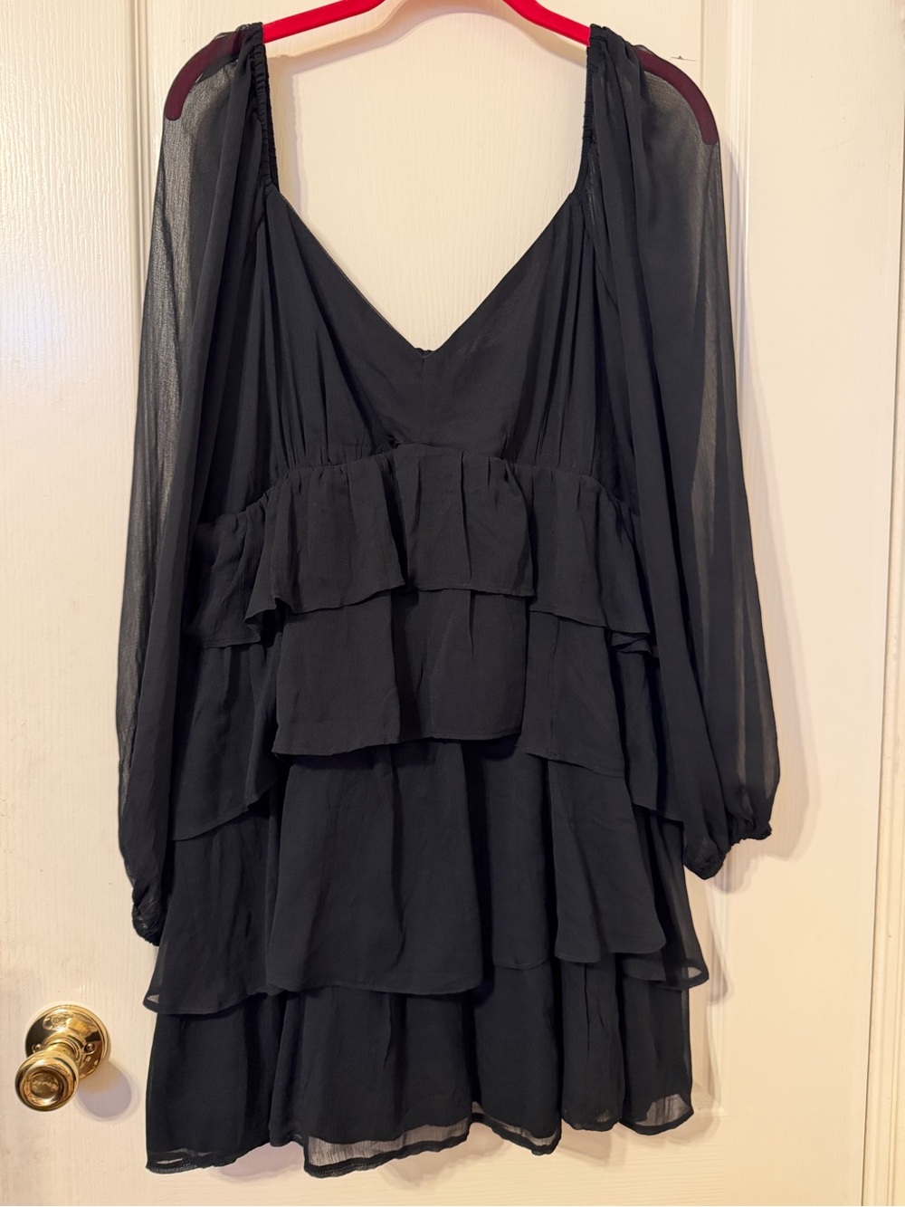 Abercrombie & Fitch Black Long-Sleeve Ruffle Tiered Mini Dress XL